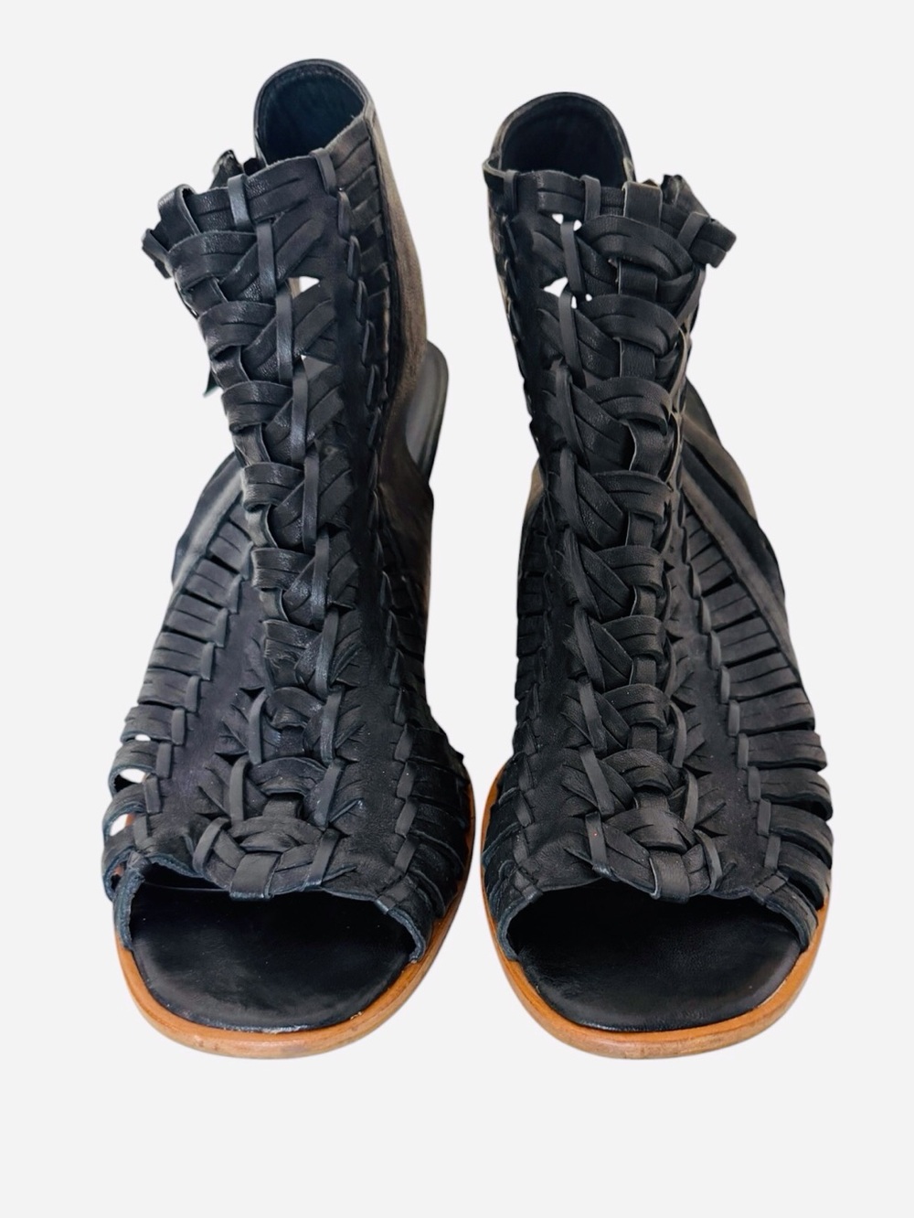 Paul Green Boho Woven Leather Peep Toe Slingback - Picture 3 of 7